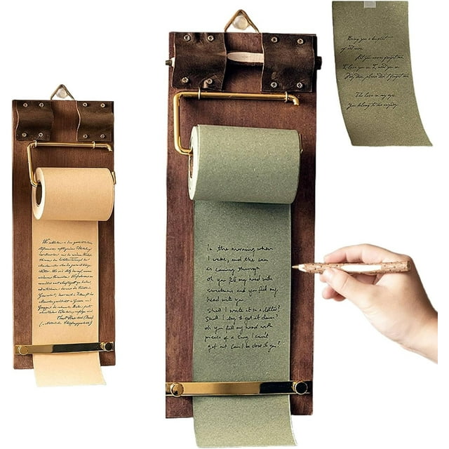 Sticky Note Folder Vintage Clipboard Hanging Board with Refillable Kraft Paper Roll and Cutter Includes Wooden Pen for Office Organization and Home Decor,Black(1PCS) JASKFLY