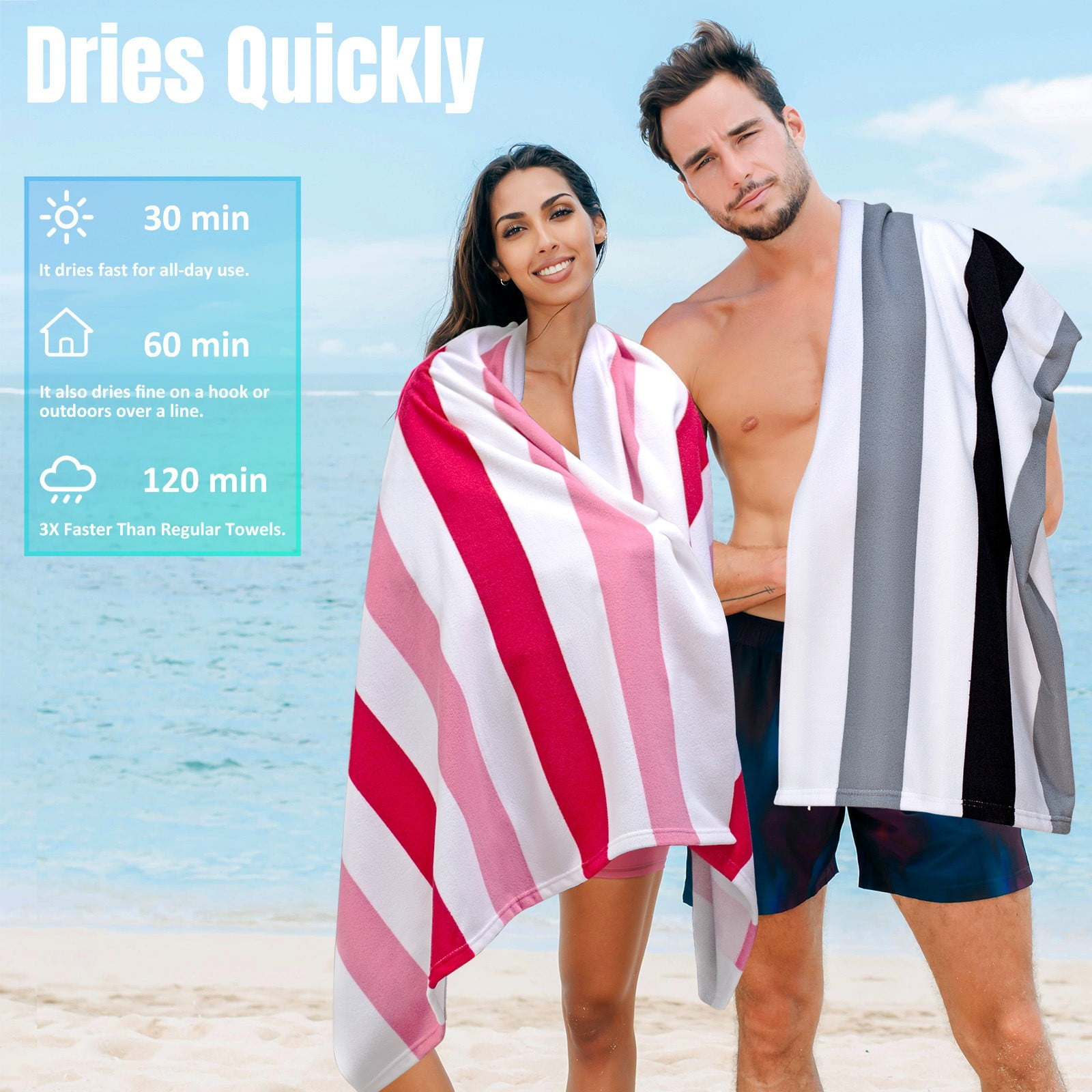 Large Oversized Beach Towel - Big Cotton 35 x 70 Inch Striped Pool Towel, Large Cabana Soft Swimming Towel for Adult Men Women,Chiffon (Grey)