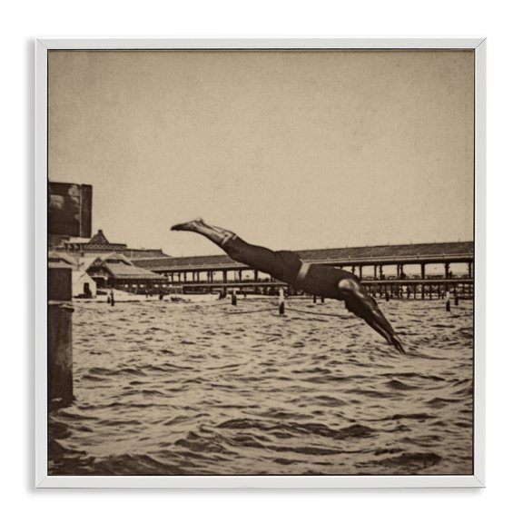 Stupell Industries Traditional Vintage Diving Man White Framed Giclee Art, 17 x 17, by Graffitee Studios