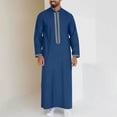 thumbnail image 2 of Mens Muslim Thobe Long Sleeve Zipper Thobe Men Casual Henley Shirts Embroidered Thobe Men Eid Clothes Men's Robe, 2 of 5