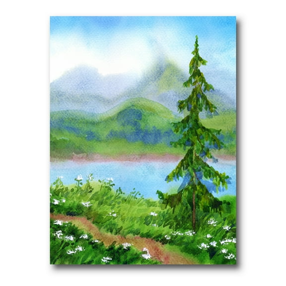 Designart ' Landscape River Spruce Near The Trail On A Hill ' Traditional Canvas Wall Art Print