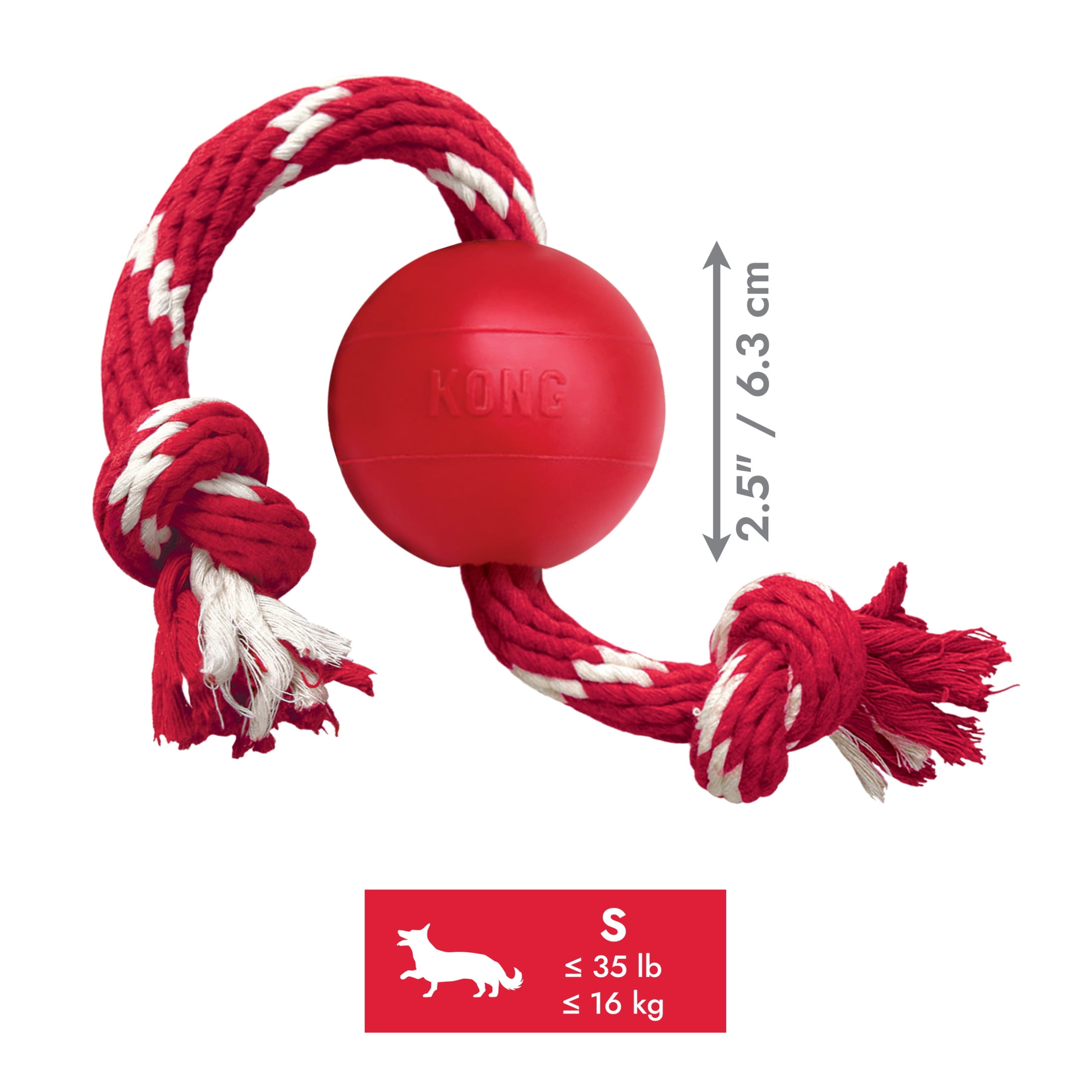 KONG® Ball with Rope Dog Toy, Small, for Dogs Up to 20 lbs
