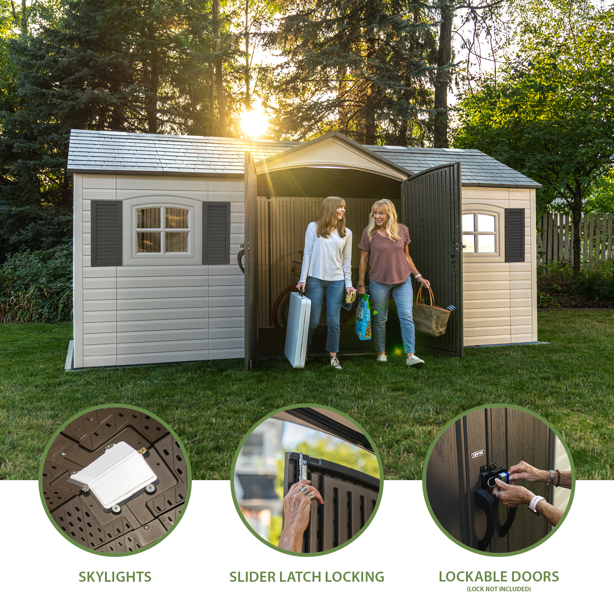 Lifetime Lockable DIY Polyethylene Outdoor Storage Shed, 106.5 sq. ft.,15' x 8' Tan & Gray (60465)