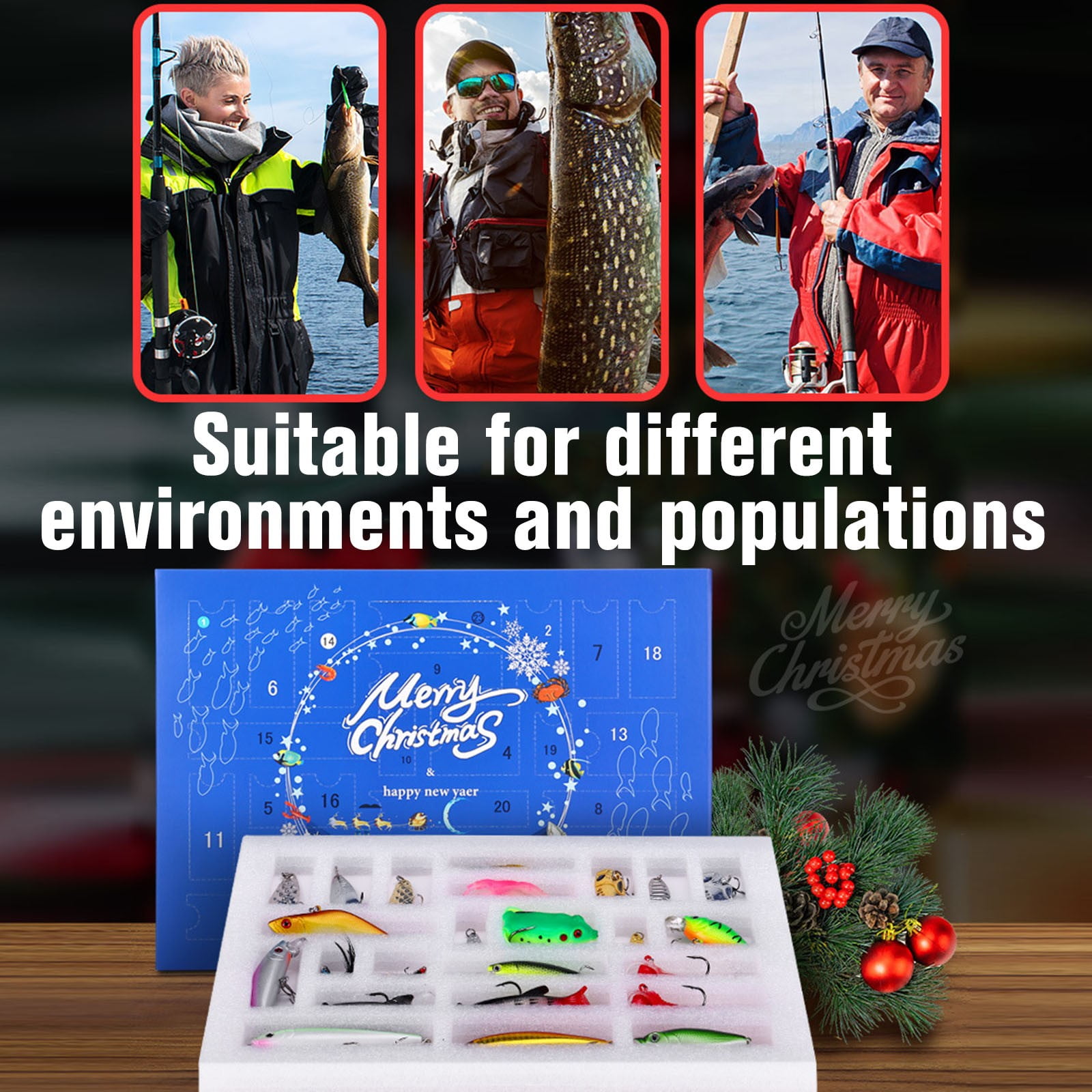 Fishing Advent Calendar for Adult Men Teen Boys, 2025 Fishing Lure Christmas Gifts, 24 Days Topwater Lures Fishing Spoons Minnow Popper Crankbait VIB for Fishing Lovers Father