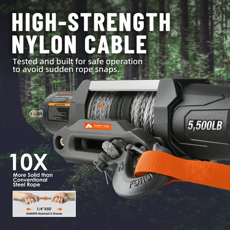 Ozark Trail 5500LB UTV Electric Winch with Wired Remote, Mounting