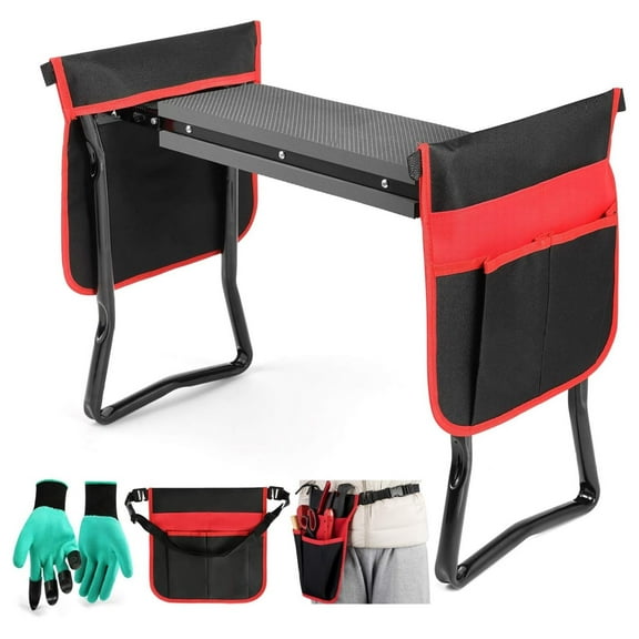 Garden Kneeler and Seat--Folding Garden Stool, Gardening Supplies, Heavy Duty Kneeler with 2 Ex-Large Pouches, Foam Thick Pad, Detachable Belt--Gardening Gift for Women Men Gardener Lovers