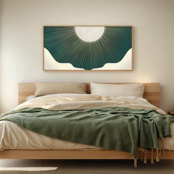 TOARTi Green Boho Wall Art Abstract Framed Canvas Modern Minimalist Sunburst Painting For Living Room Bedroom Office 20x40 Inch