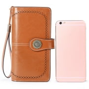 Sendefn Wallets for Women Genuine Leather Credit Card Holder with RFID Blocking Large Capacity Wristlet