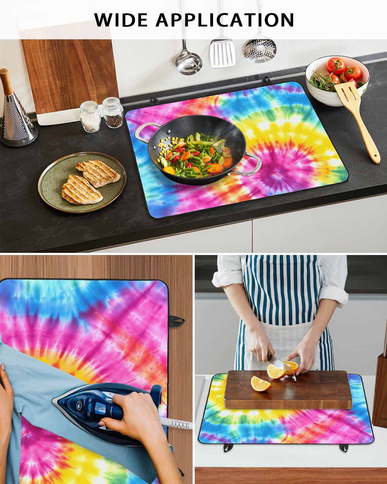 nqOlkjepod Large Induction Cooktop Protector Mat 36"x21", Colorful Boho Stove Top Covers for Electric Stove, Pink Yellow Blue Green Tie Dye Abstract Art Stove Burner Cover Mats Stove Cover