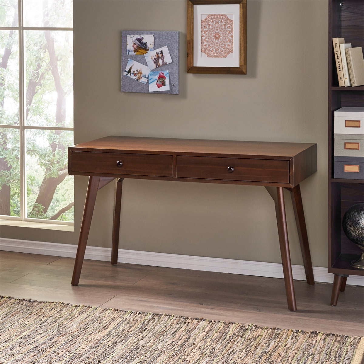 Kepooman Home Office Computer Desk, Study Writing Desk with 2 Drawers, Industrial Morden Laptop Table, Walnut Kepooman Home Office Computer Desk, Study Writing Desk with 2 Drawers, Industrial Morden Laptop Table, Walnut