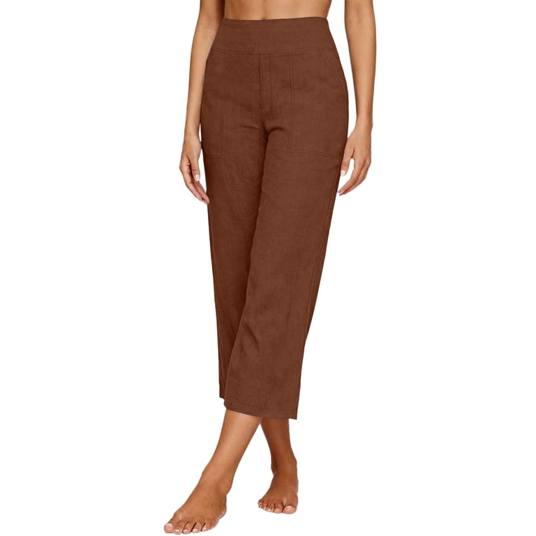 brown dress capris Capri Pants for Women Summer High Waisted Stretchy Dressy Pants Summer Casual Slacks Yoga Pant(Brown,M) the size will not change too much Women's Nine And Co Brown