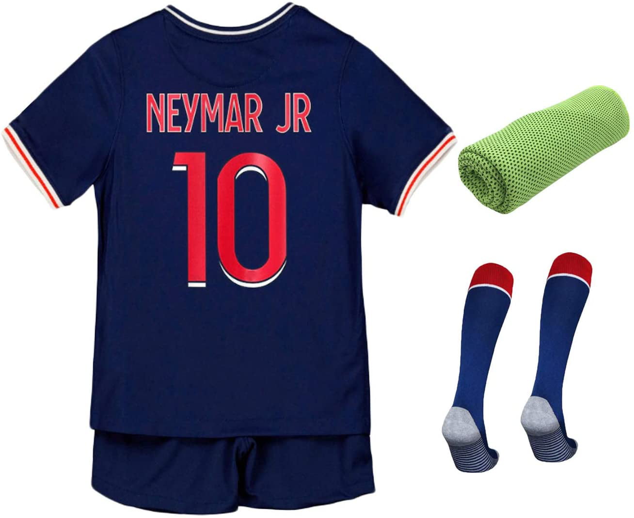 2022 Soccer Jersey for Kids Youth Football Kit Short Sleeved Jersey Shorts Socks Towel 4in1 Gift Set,Color Navy 