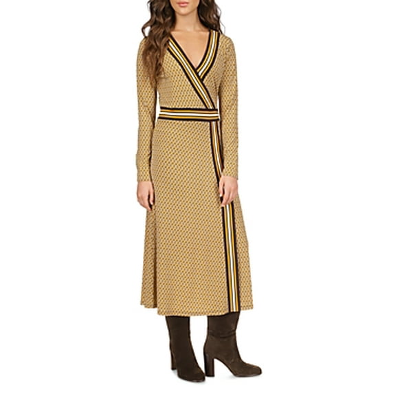 Michael Kors Border Print Faux Wrap Dress, Marigold, X-Large