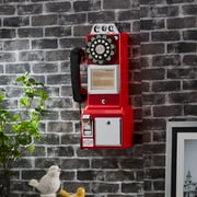 Ryan Bros. American Retro 1950s Payphone with Coin Bank Wall-Mount Corded Phone (Red)