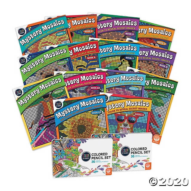 MindWare Mystery Mosaics Books 1 Thru 14 with 2 Sets of Colored Pencils