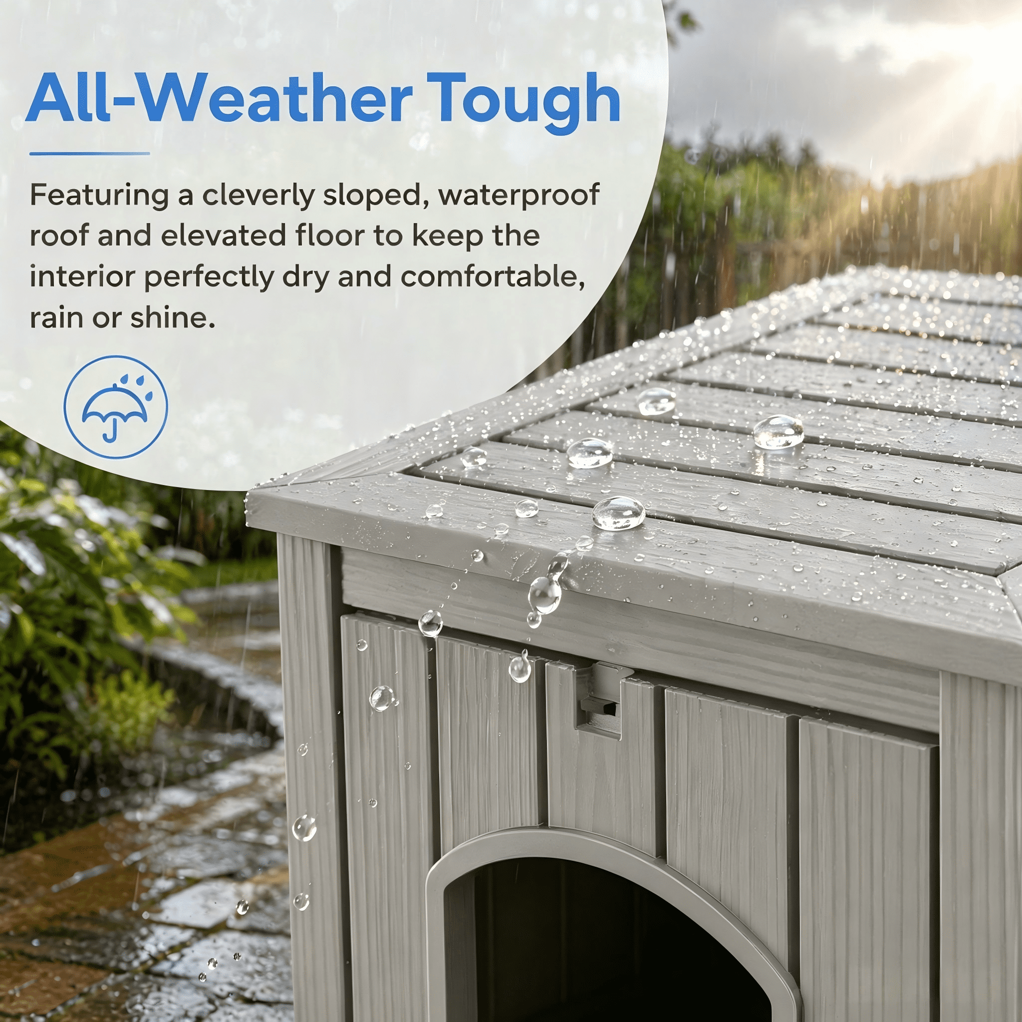 ENNSOO Outdoor Cat House Weatherproof Resin Cat Shelter for Indoor & Outdoor, Durable All-Season Pet House for Feral, Stray & Domestic Cats, Gray