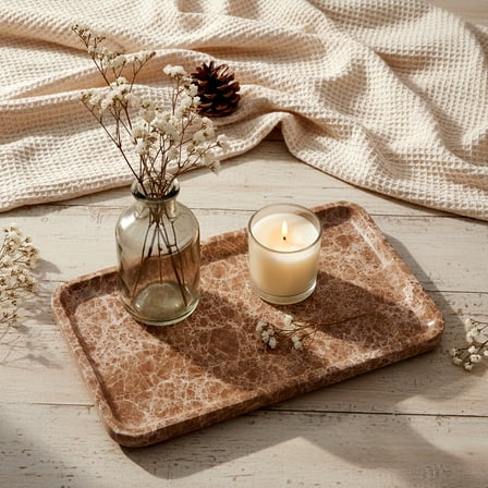 Light emperador Marble Vanity Tray for Bathroom Counter-12 X7 Decorative Tray for Perfume, Candles, Stone Jewelry Dish Tray