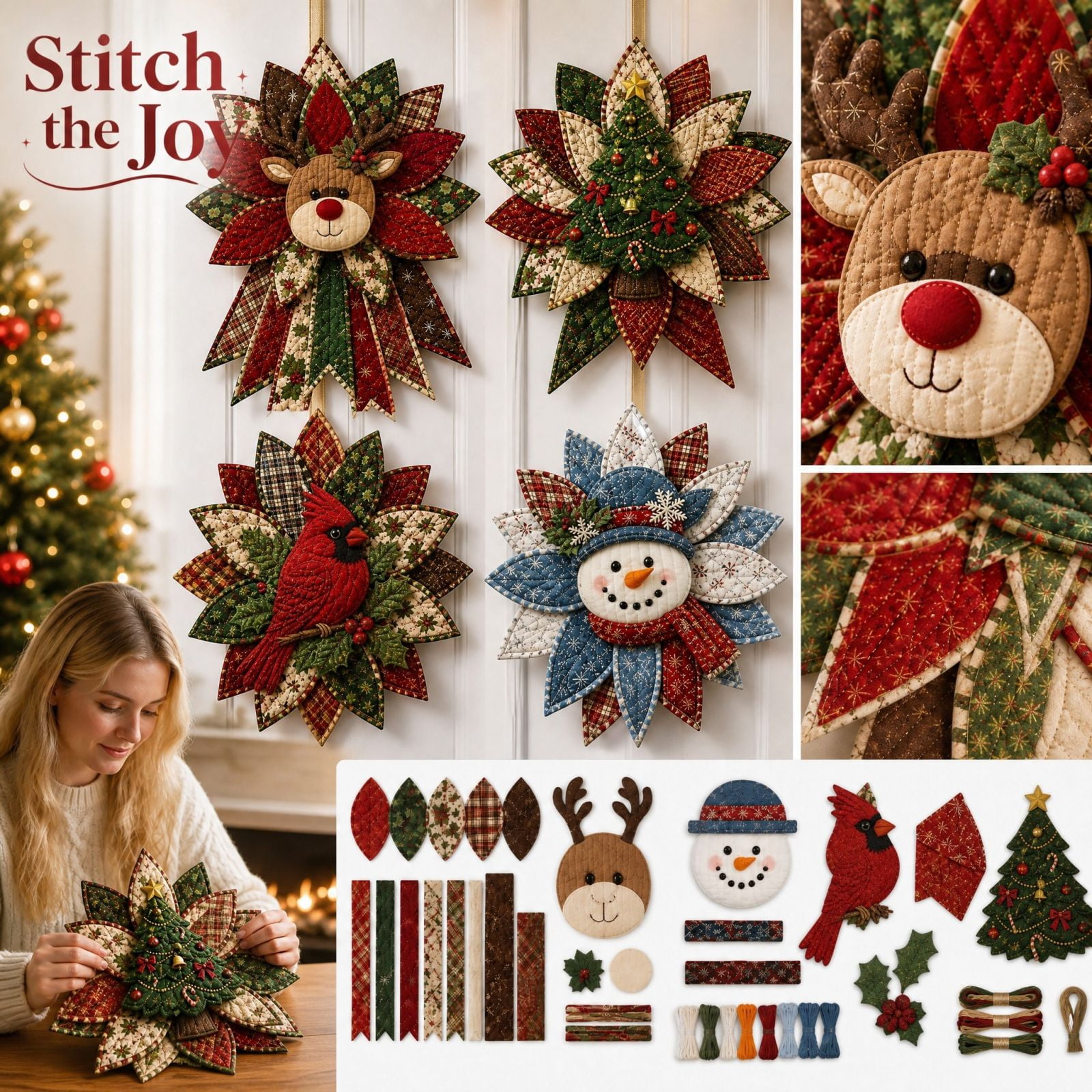 Embroidery Kit for Beginners with Pre-Cut Fabric Pieces and Instruction Guide Christmas Embroidery Kit Featuring Hand Embroidery Kit Design for Farmhouse Christmas Decor and