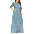 thumbnail image 4 of SWSMCLT Women's Short Sleeve Dress Maxi Semi Full Length Evening Gown Formal Lace Overlay Bridesmaid Dresses Summer (L-2XL) Light Blue Large, 4 of 4