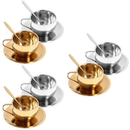 3 Pieces Stainless Steel Coffee Cup Mug with Saucer Tumbler