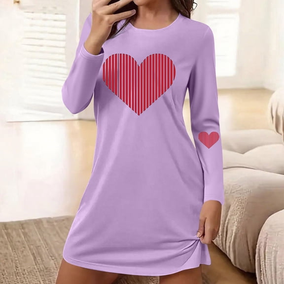 Ahabrexf Womens Short Shorts,Printed Long Sleeve Round Neck Loose Comfortable Nightgown