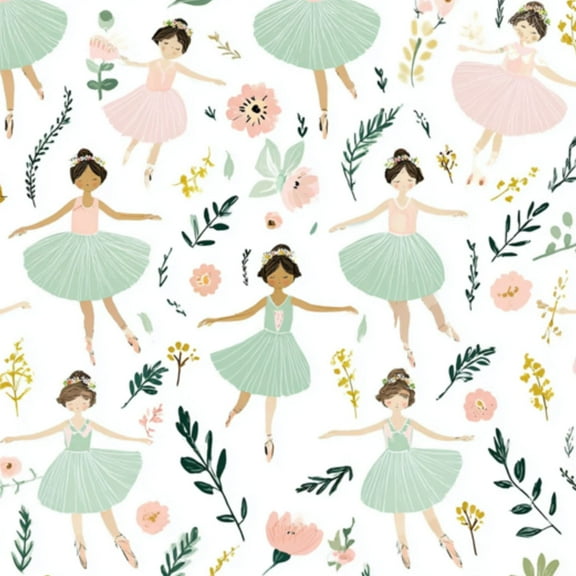 Boho Peel and Stick Wallpaper Seamless Ballerina Girls Pastel Dresses Floral Elements Contact Paper 17.7in x 9.8ft Wallpaper Removable Self Adhesive Wall Paper for Bedroom