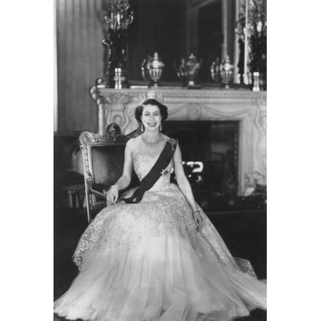 Queen Elizabeth Buckingham Palace - HM Queen Elizabeth II at Buckingham Palace, 12th March 1953 Print Wall Art By Sterling Henry Nahum Baron