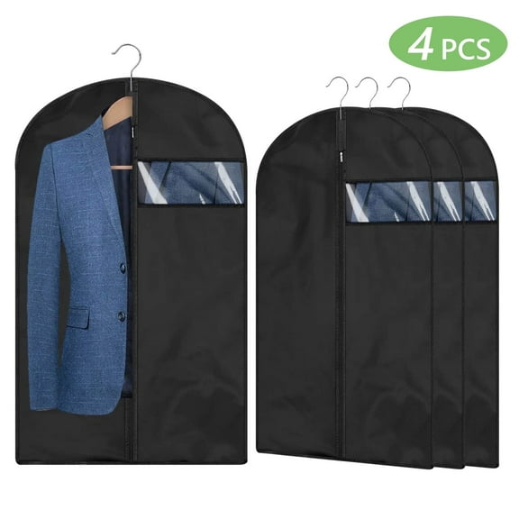 Tripumer 4 Pcs Garment Bags Hanging Clothes Bag Suit Bag 24 x 40 inch Lightweight Suit Bags Clothing Bags Garment Sleeves Suit Sleeves Closet Organiser Travel Washable Dustproof Foldable Black