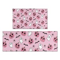 Halloween Pink Ghosts and Heart Pumpkins Kitchen Rugs Sets Of 2,Anti Fatigue Kitchen Mat Rugs Non Slip Washable,Decorative Kitchen Floor Mats for Kitchen,Sink,Laundry,17"x30" 17"x47"