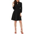 thumbnail image 2 of INSPIRE CHIC Women's A-Line Knit Keyhole Mock Neck Long Sleeve Midi Dress XL Black, 2 of 5