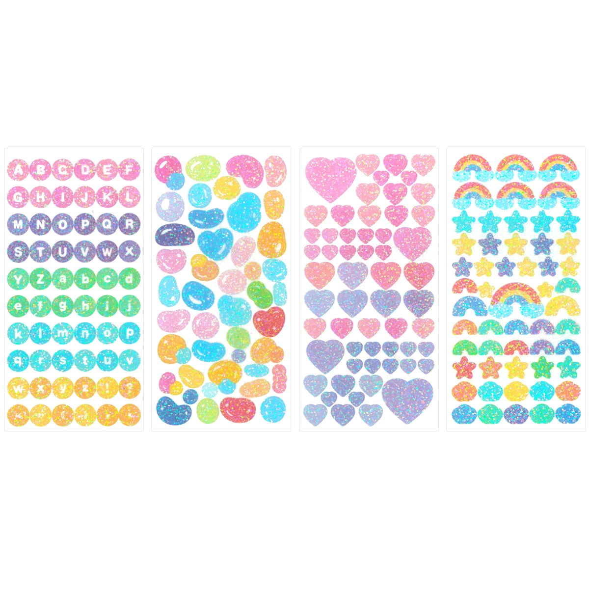 Wrapables Colorful Decorative Stickers for Scrapbooking, DIY Crafts, Stationery, Diary, Card Making 4 Sheets / Glitter Hearts / Jelly Beans / Hearts /