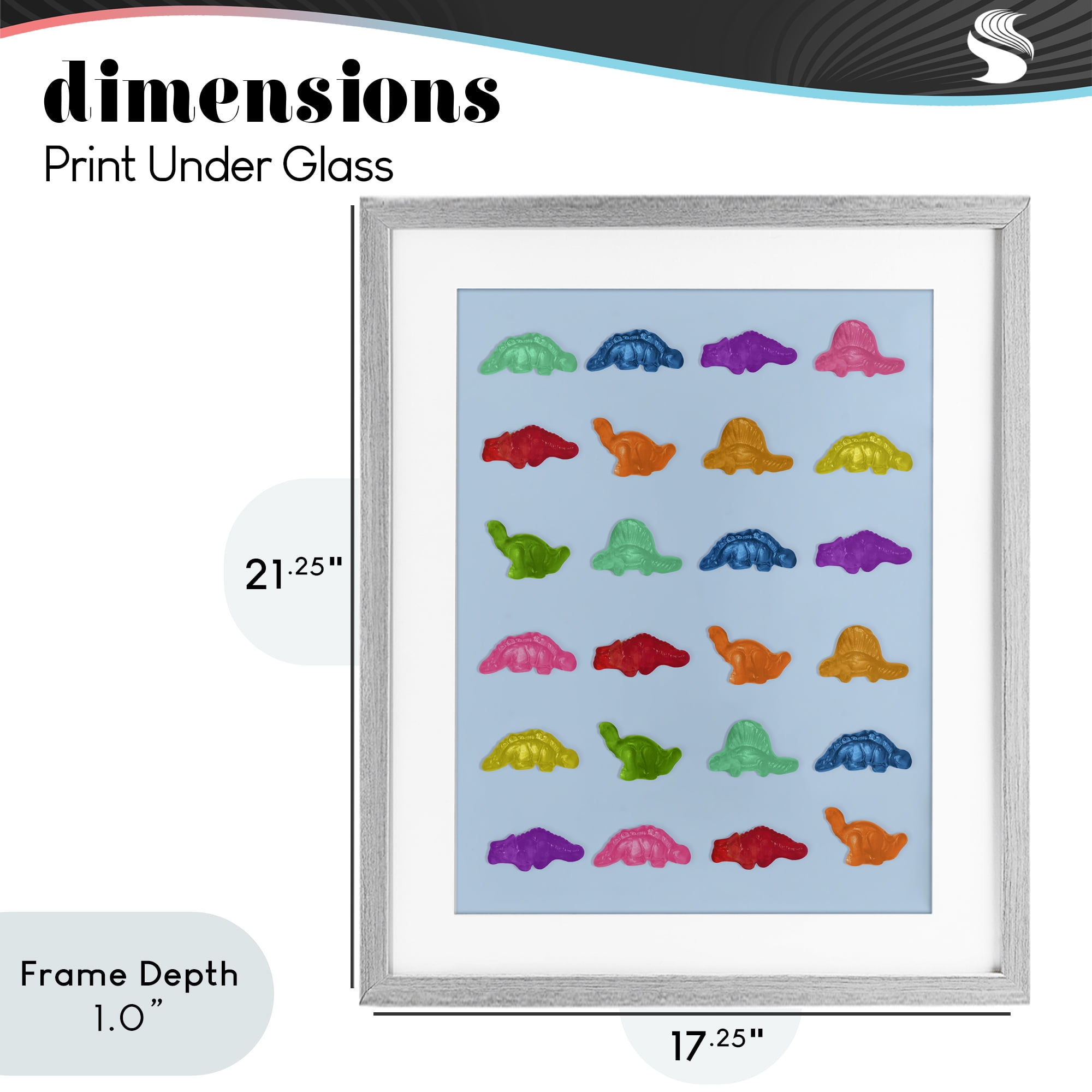 Stupell Industries Colorful Dinosaur Gummies Gray Framed Print Under Glass, design by LISH Creative