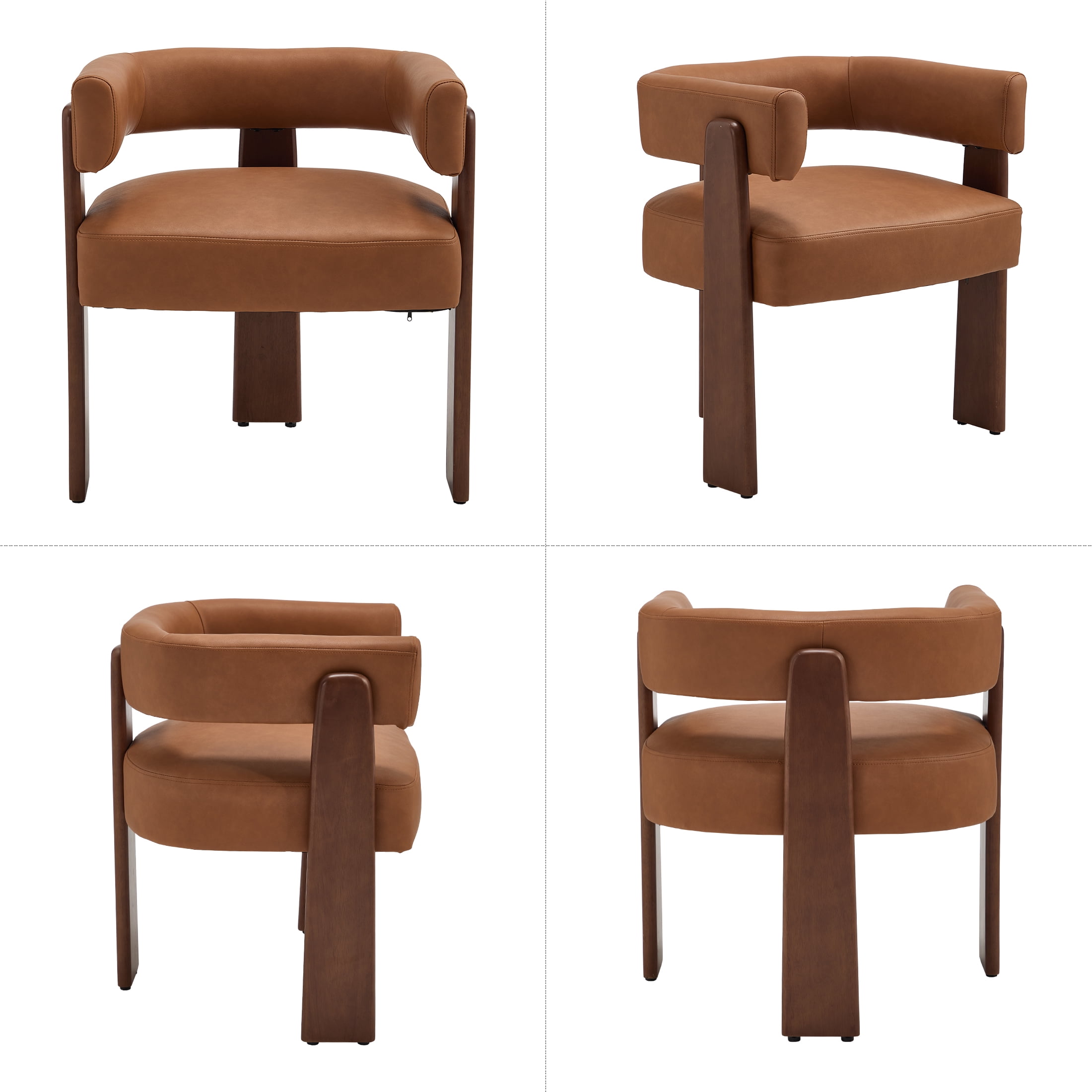 Guyou Barrel Dining Chairs Set of 6, Modern PU Upholstered Dining Room Chairs with Curved Back, Farmhouse Wooden Accent Side Armchairs for Dining Room, Living Room, and Kitchen, Brown