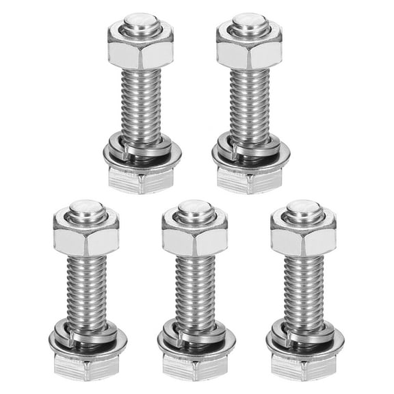 M8 x 30mm 304 Stainless Steel Hex Head Screws Bolts, Nuts, Flat & Lock Washers Assortment Kit, 5 Sets
