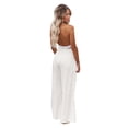 thumbnail image 3 of Pantalones de verano Qarigey color sólido Largo Suelto Casual Pierna ancha cintura alta Elástico Blanco XXXL, 3 of 6