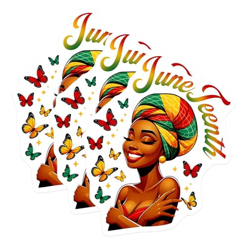 (3 Pack) Juneteenth Decals - Black Woman Art - Butterfly Decal - 3 Inches On Longest Side - Easy Peel & Apply - Made in USA - 3MCS6128