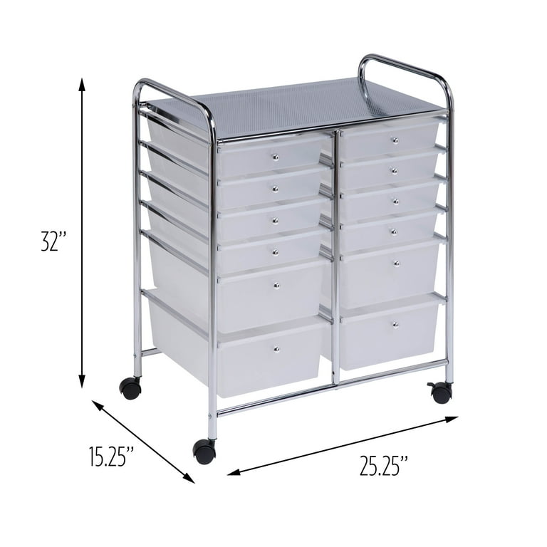 Chrome/Clear 3-Drawer Rolling Organizer Cart