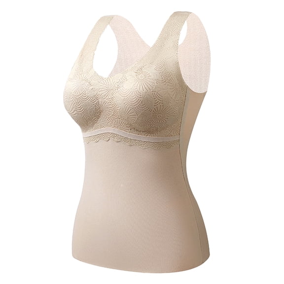 DuoJiaJ Women's Lined Thermals Underwear Tops Base Layer Tank Top Vest for Cold Weather Beige L