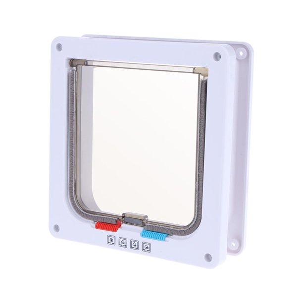 Puerta con solapa de seguridad para perros y gatos con cerradura de 4 vías, puerta para gatitos, cachorros, mascotas (blanco L) Ndcxsfigh Para estrenar