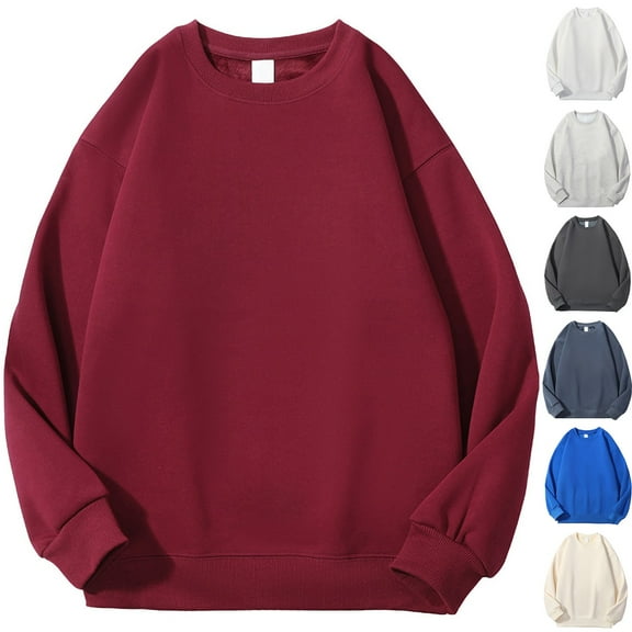 DDAPJ pyju Cotton Sweatshirts for Men Long Sleeve Crewneck Pullover Tops Lightweight Basic Solid Sweatshirt Dark Blue M