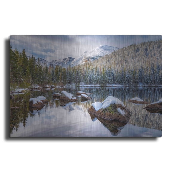 Luxe Metal Art 'Bear Lake Holiday - Rocky Mountain National Park' by Darren White, Metal Wall Art, 16"x12"