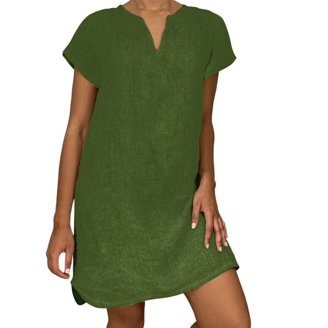 B91xZ Robe Grande Taille Manches Courtes Col en V Robe Chandail Décontractée Robe Midi Moulante, Vert TG