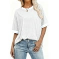 thumbnail image 3 of Women's Casual Loose Fit T-Shirt Contrast Trim Short Sleeve Summer Top Lightweight Comfy Tee Gray S, 3 of 5