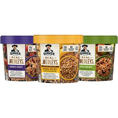 Quaker Real Medleys Instant Oatmeal, Variety Pack, 12 Cups