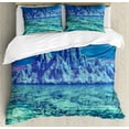 thumbnail image 1 of Ice Berg Duvet Cover Set King Size, Illustration of an Arctic Landscape Scene Seascape Winter Layout, Decorative 3 Piece Bedding Set with 2 Pillow Shams, Mint Green and Multicolor, by Ambesonne, 1 of 3