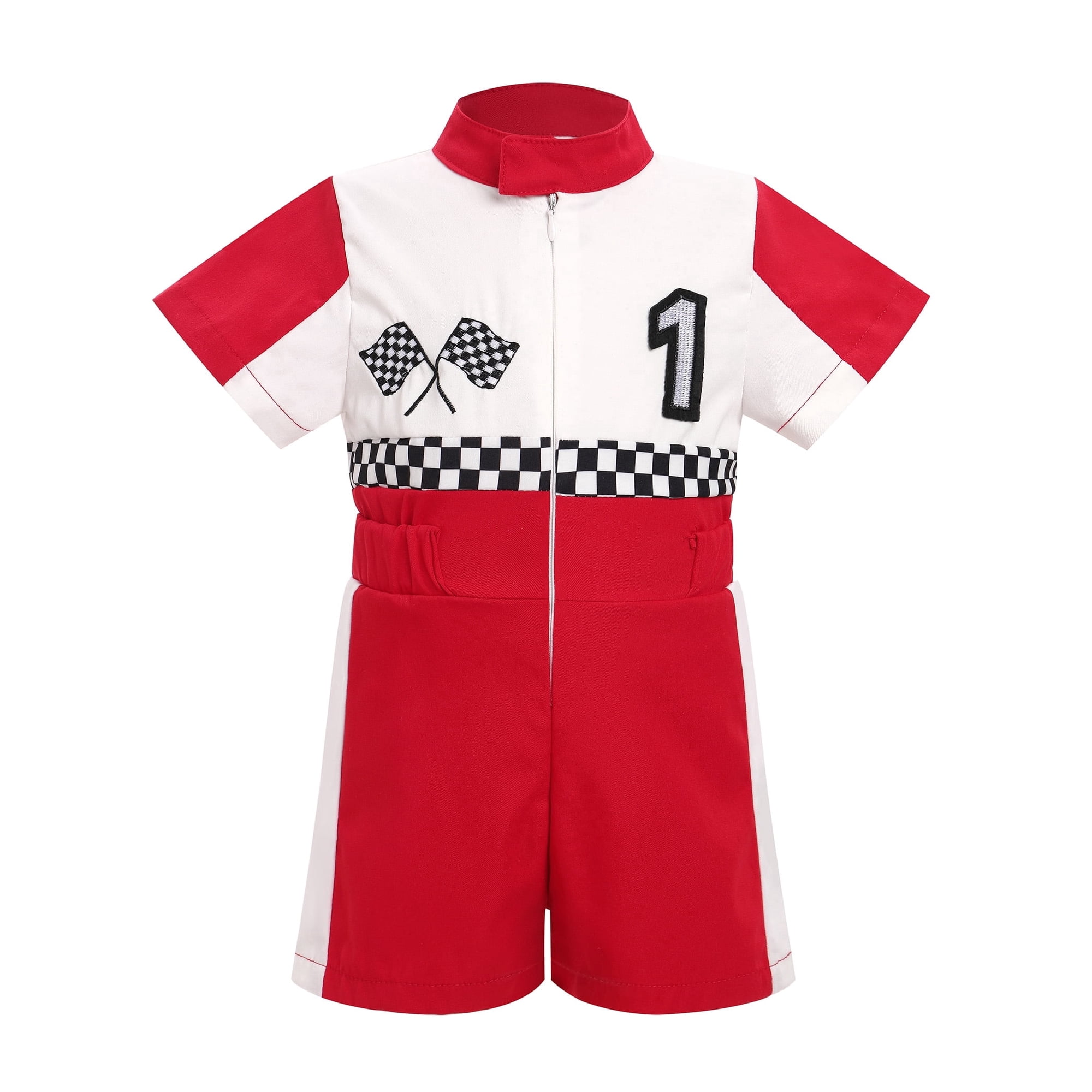 IDOPIP Baby Race Car Driver Outfit Boys Girls 1st 2nd 3rd 4th Birthday Cake Smash Photoshoot Clothes Short Sleeve Racer Romper 12-18Months Red