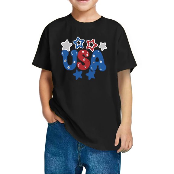 USA Striped Graphic T Shirt for Kids Girl Boy Fall Summer Short Sleeve Crew Neck Brunch Tee Shirt Tops Child 2026 Soft Comfy Clothing Country Concert