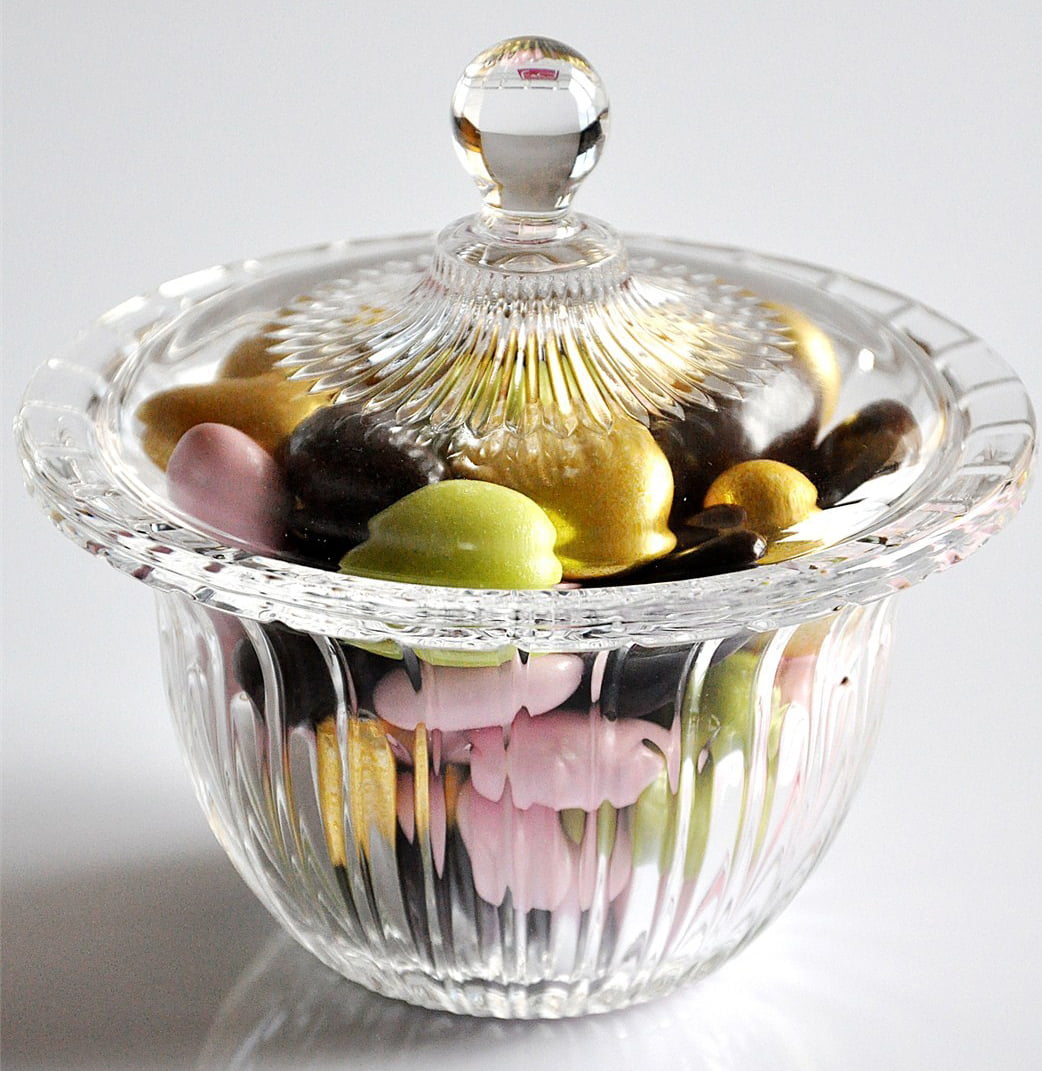 Crystalia Decorative Glass Candy Jar with Lid, Crystal Cut Small Candy Dish  for Office Desk or Home, Cute Glass Sweet Cookie Container, Elegant Candy  Service Buffet, Glass Sugar Canister 