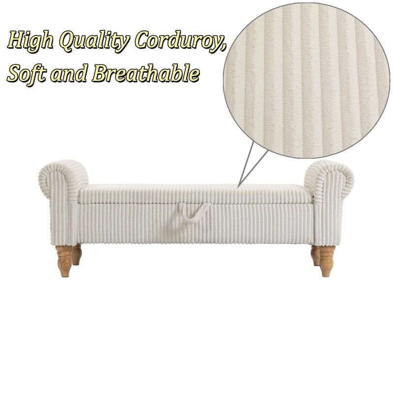 51.5'' Upholstered Corduroy Storage Ottoman Bench with Hinged Lid, Freestanding Bench Bed End Hidden Storage Footrest