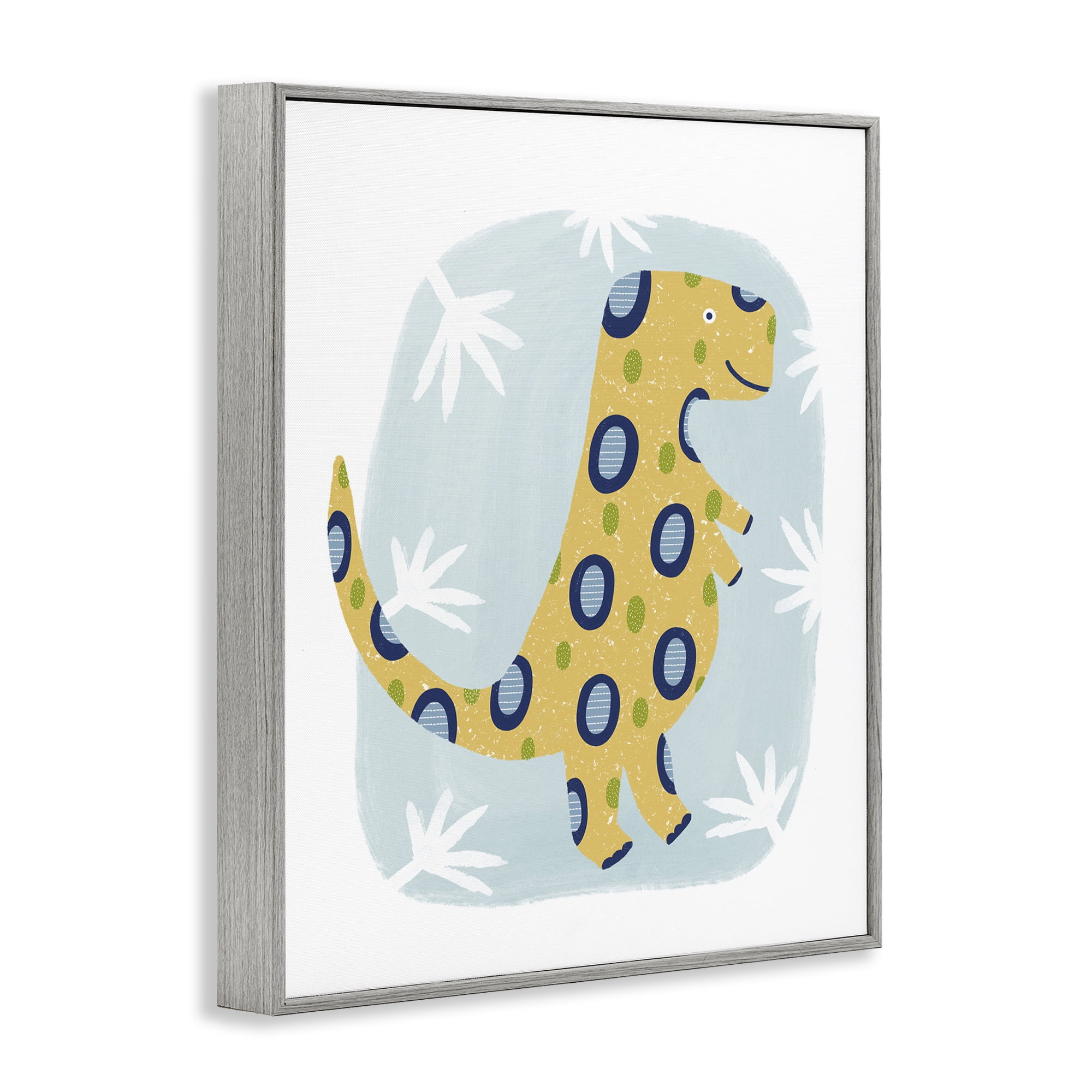 Stupell Industries T-Rex with Leaves Animals & Insects Painting Gray Framed Art Print Wall Art, 11 x 14